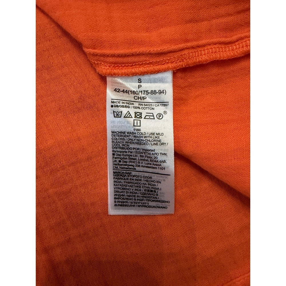Gap Orange Cotton Double Gauze Puff Sleeve Tiered Mini Dress Small V-Neck Pocket - Picture 8 of 8